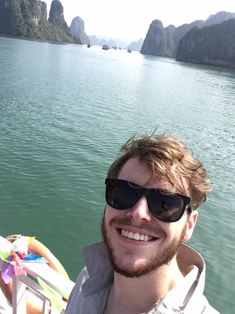 Towering limestone karsts at Ha Long Bay