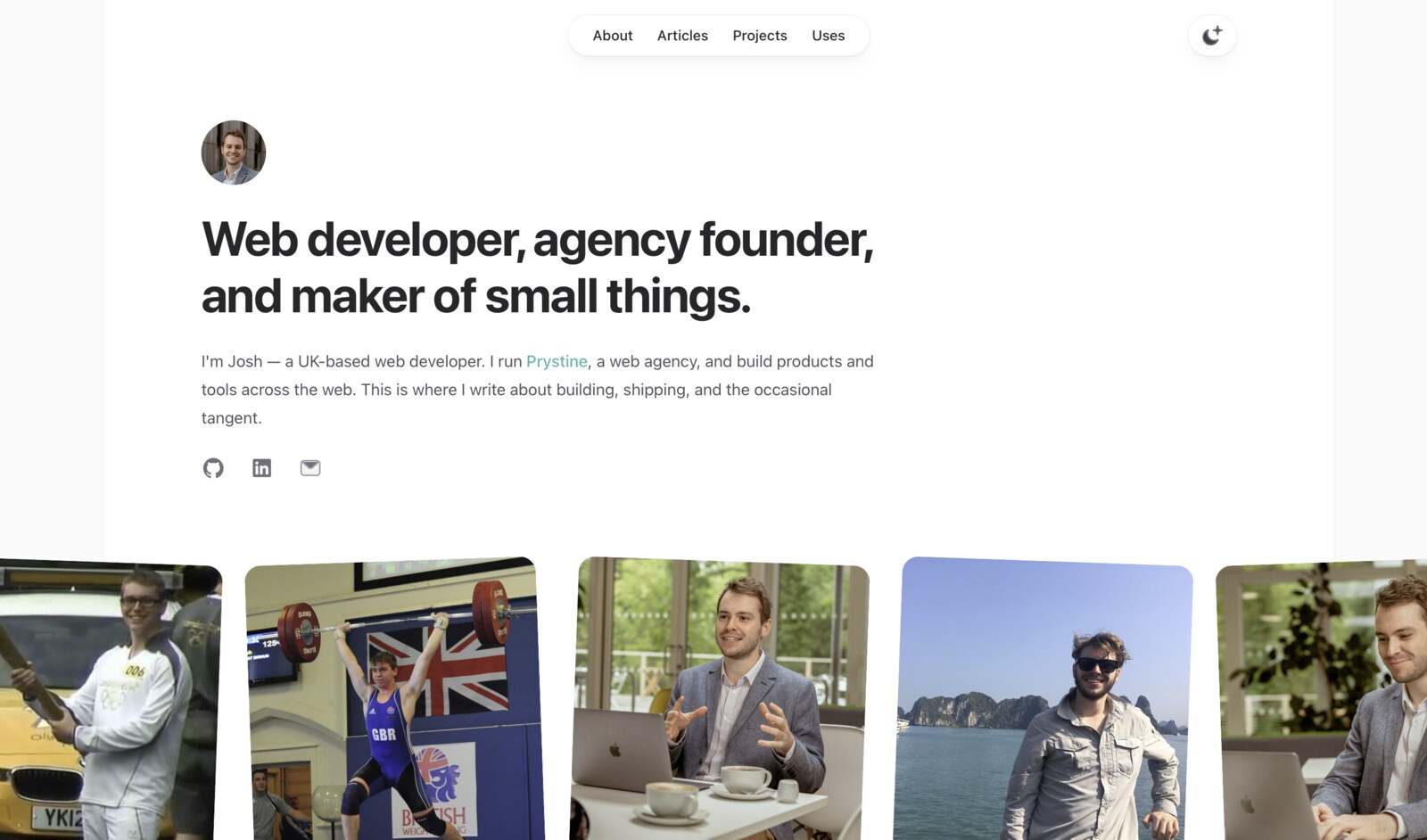 The rebuilt joshcox.co.uk homepage