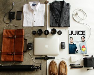 A packed travel backpack